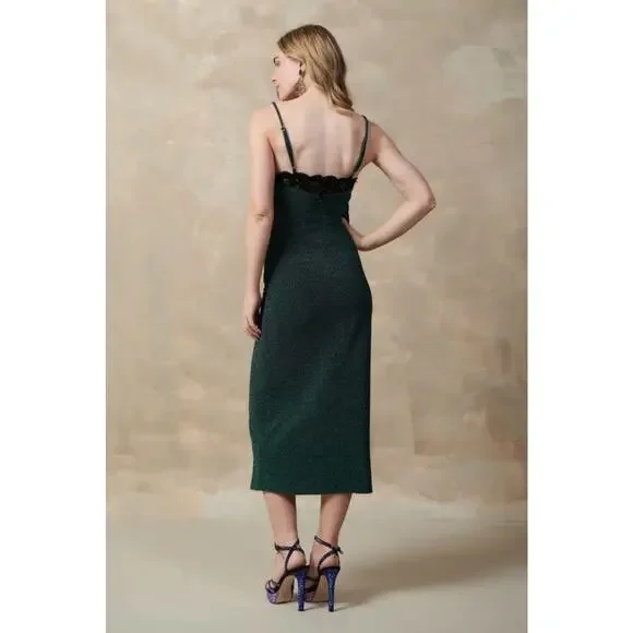 New nwt Current Air XS Green Black Twist Front Lace Inset Sleeveless Midi Dress - Picture 3 of 9